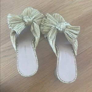 Loeffler Randall Penny Gold Pleated Bow Mules